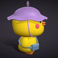 Cute Yellow Chicken Doll With Purple Hat Flower Pink Cheeks Blue Bag And Orange Feet