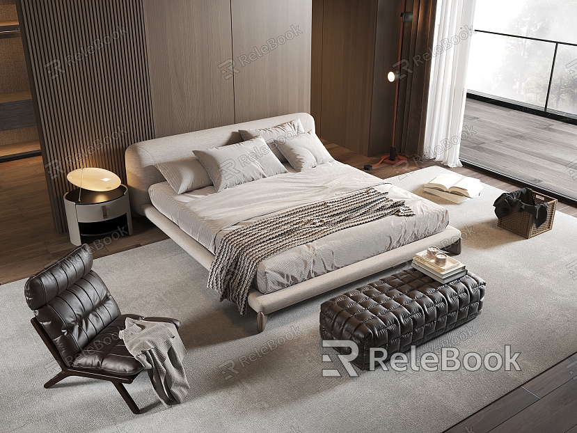 Minotti Double Bed Bedroom Light Luxury Bedroom Double Bed Leisure Chair Table Lamp Floor-Standing model