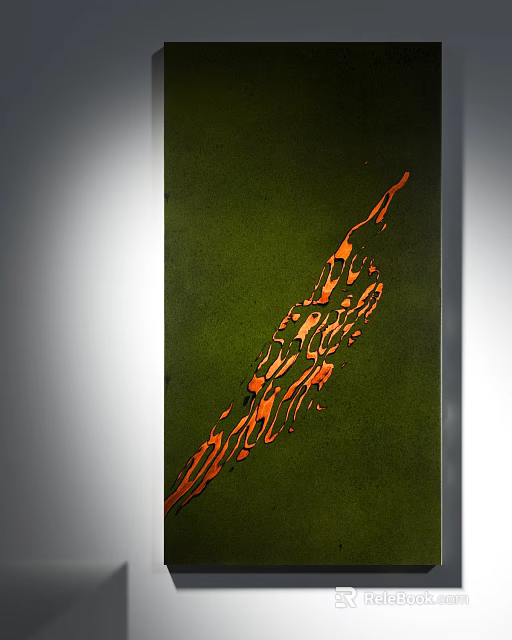 Abstract Wall Art With Green Background And Orange Flowing Design For Modern Decor 3d model 