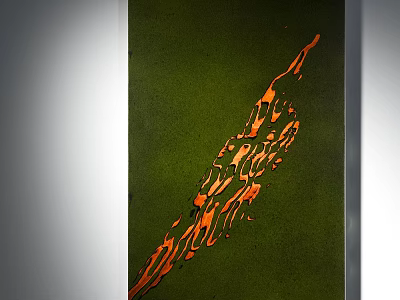 Abstract Wall Art With Green Background And Orange Flowing Design For Modern Decor 3d model