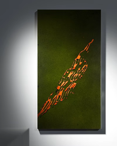 Abstract Wall Art With Green Background And Orange Flowing Design For Modern Decor 3d model