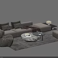Elegant Modern Sofa Coffee Table Set With Marble Tabletop Pillows And Ottoman Rug 3d model