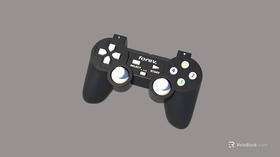Black Game Controller For Entertainment Electronics With Dual Joysticks And Buttons 3d model 