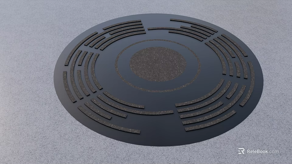 Circular Black Tree Pit Surface Design With Concentric Stripe Patterns And Central Planting Area 3d model 