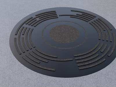 Circular Black Tree Pit Surface Design With Concentric Stripe Patterns And Central Planting Area 3d model