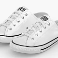 Classic White Canvas Slip On Shoes With Lace Up Design And Black Sole