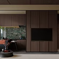Hotel Guest Room With Dark Wooden Decor Large Bed And Floor to Ceiling Windows View
