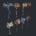 Fantasy Weapons with Ornate Designs Metallic Details and Decorative Elements in Various Styles