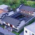 Ancient Chinese Architecture Featuring Black Tiled Roof Red Wooden Door Stone Lions And Green Plants