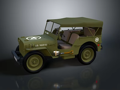 Green US Military Jeep With Canvas Top Brown Seats And Star Logo 3d model