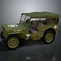 Green US Military Jeep With Canvas Top Brown Seats And Star Logo