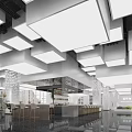 Modern Bright Corporate Reception Front Desk Space With Creative Geometric Ceiling Lighting Design
