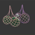 Three Decorative Balls in Handwoven Jute Net Sacks for Home Decoration Items