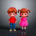 Cute Children Dolls Boy In Red Shirt Blue Pants And Girl In Pink Dress