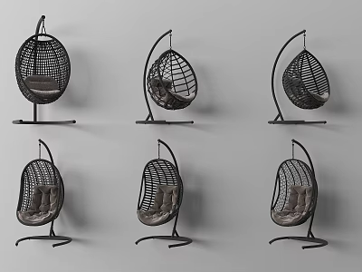 Elegant Garden Decor Rattan Hanging Chairs With Black Frame For Outdoor Relaxation Seating 3d model