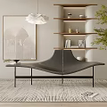 Sleek Black Modern Leisure Chair In Minimalist Interior With Bookshelf Plant Pendant Light And Artwork