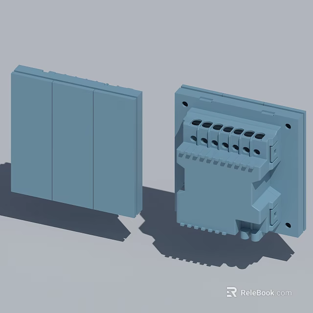 Gray Electrical Switch Panel Front Plate and Internal Structure with Multiple Connectors 3d model