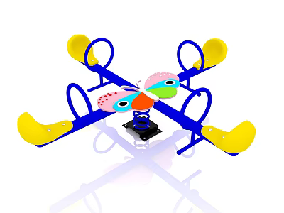 Colorful Butterfly Design Playground Equipment With Yellow Seats And Blue Frames For Children 3d model