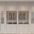 Elegant White Wardrobe Interior With Hanging Clothes Drawers And Folded Clothes