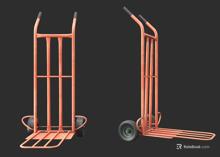 Sturdy Orange Metal Hand Trucks With Wheels Handles And Frame For Transport 3d model 