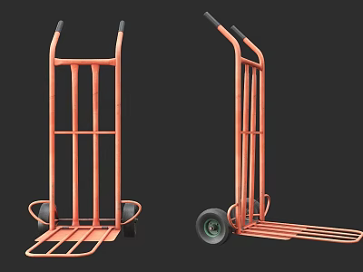 Sturdy Orange Metal Hand Trucks With Wheels Handles And Frame For Transport 3d model