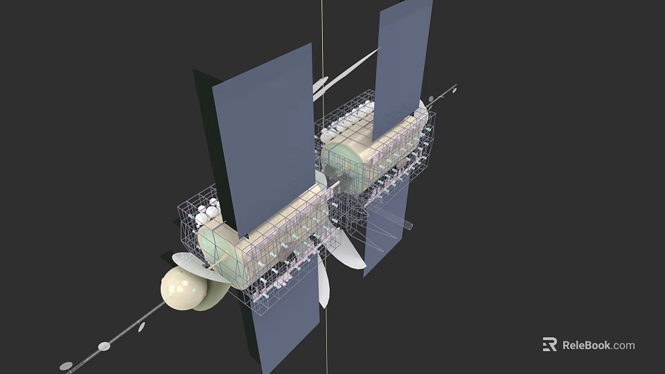 3D Model of Satellite Structure With Solar Panels Framework and Antenna Components 3d model