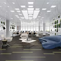 Bright Modern Public Office Space With Open Workstations And Large Windows 3d model