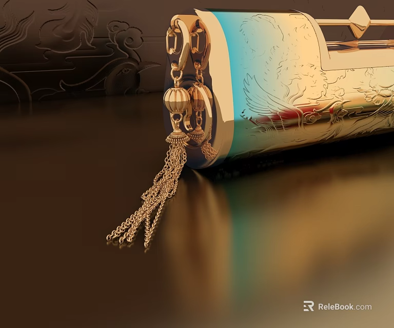 Elegant Modern Swing Door Design With Intricate Carvings And Golden Tassel Accents 3d model 