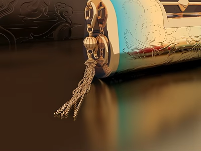 Elegant Modern Swing Door Design With Intricate Carvings And Golden Tassel Accents 3d model
