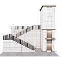 Modern Elevator Building Structure Exterior With Staircase And White Wall Design 3d model