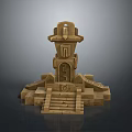 Scenic Ancient Stone Tower Structure With Steps Archway And Carved Details