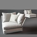 Modern Light Gray Fabric Single Sofa With Checkered Pillow And Solid Accent Pillows 3d model