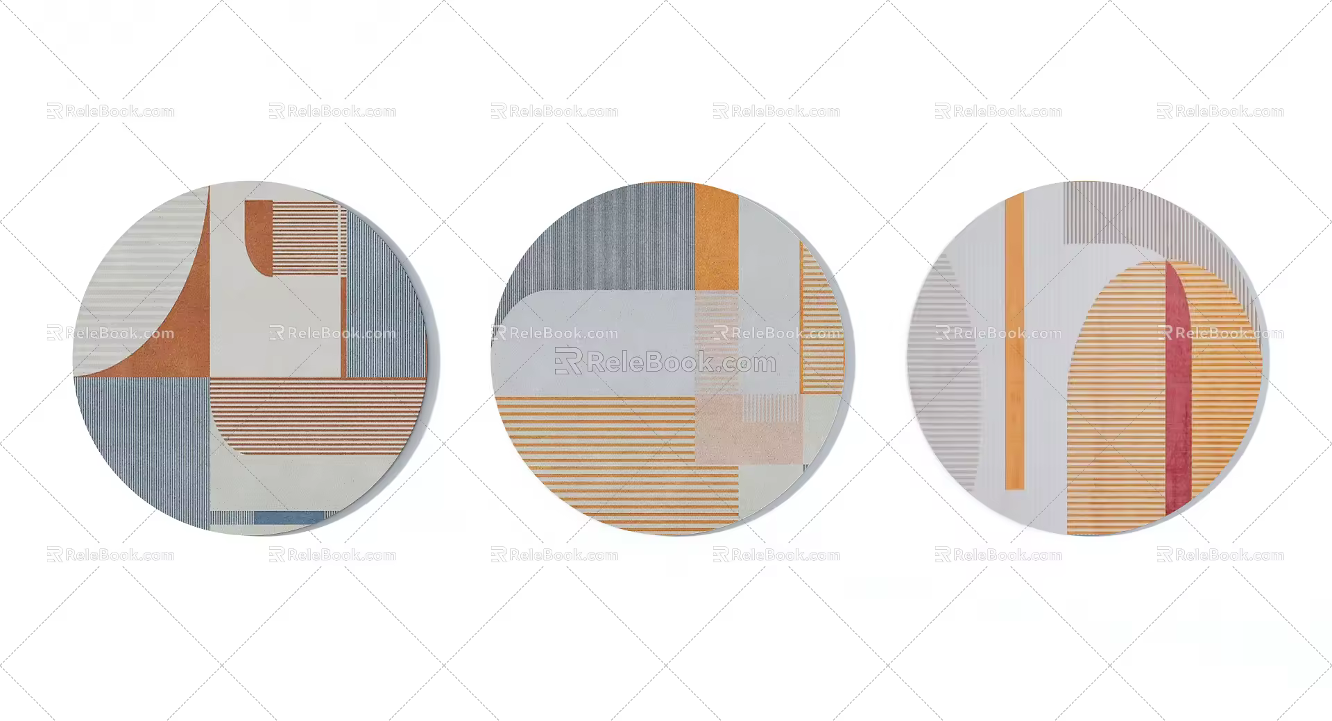 Modern round carpet high gray orange geometric pattern round carpet combination 3d model