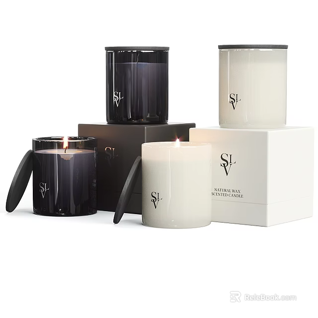 Luxury Scented Candles In Black White Glass Jars And Boxes 3d model 