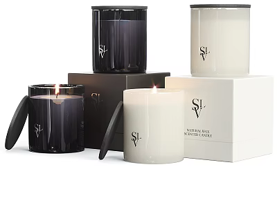 Luxury Scented Candles In Black White Glass Jars And Boxes 3d model