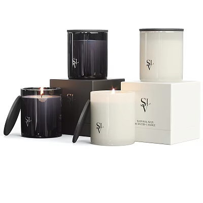 Luxury Scented Candles In Black White Glass Jars And Boxes 3d model