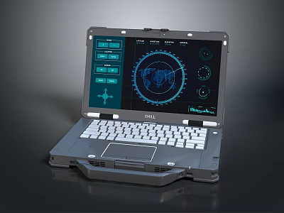 DELL Rugged Electronic Device Laptop With Technical Interface Display And Data Charts On Screen 3d model