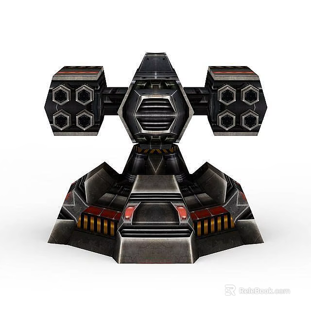 Futuristic Mechanical Tower With Hexagon Structures Black Red Base And Upper Design 3d model 