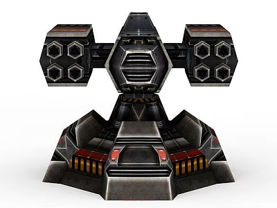 Futuristic Mechanical Tower With Hexagon Structures Black Red Base And Upper Design 3d model