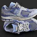 New Balance Blue Gray Running Shoes With Mesh And Suede Upper And Cushioned Sole Design