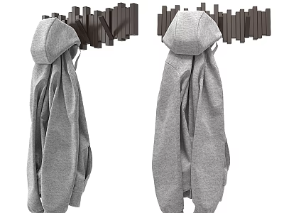 Black Wall Mounted Hooks Hanging Gray Hoodie And Casual Clothing 3d model