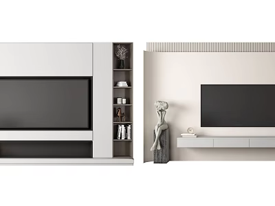 Modern TV Wall Design With Built in TV White Shelves And Decorative Accents 3d model