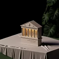 Classical Temple Style Wall Lamp With Carved Columns Soft Light And Monstera Leaves Accent