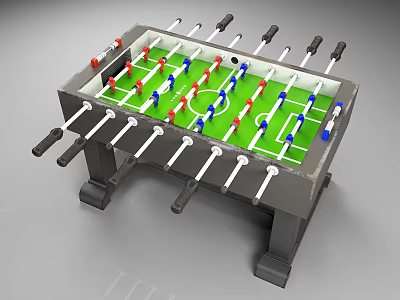 Foosball Table Play Equipment With Colorful Players Green Field And Handles 3d model