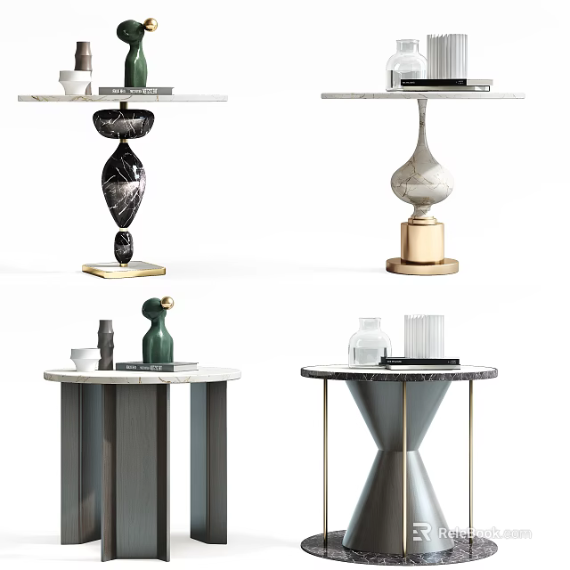 Contemporary Side Table Collection With Marble Tops Unique Metal Bases And Decorative Elements 3d model