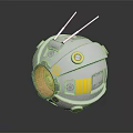 Futuristic White Sci Fi Equipment With Antennas Circular Window And Yellow Accents