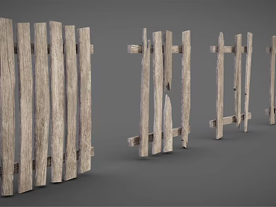 Rustic Outdoor Wooden Fences With Various Designs And Weathered Texture 3d model