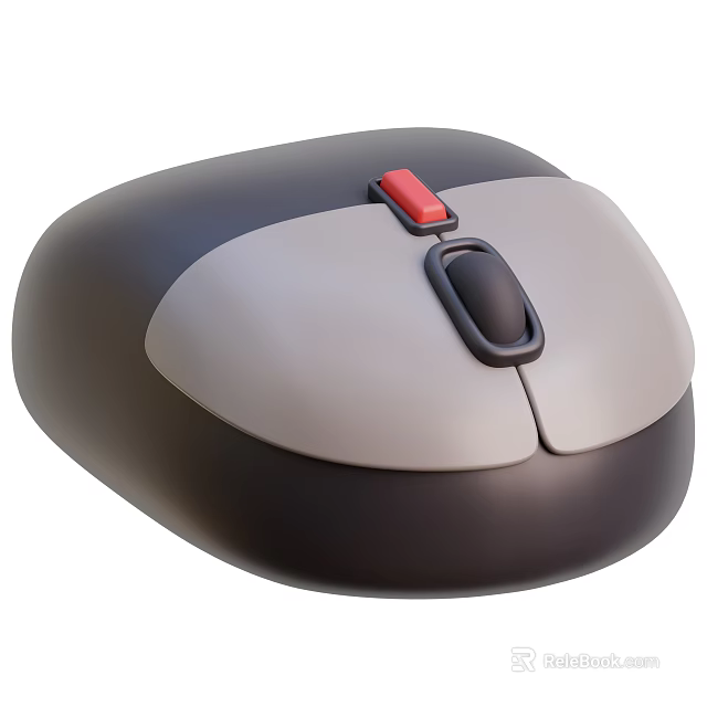 Ergonomic Gray And Black Computer Mouse With Red Button And Scroll Wheel 3d model 
