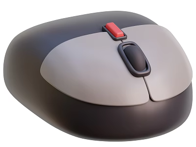 Ergonomic Gray And Black Computer Mouse With Red Button And Scroll Wheel 3d model