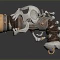 Skull Decorated Medieval Style Weapon With Leather Wrapping Metal Parts Gold Accents And Bone Elements